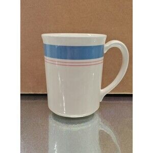 Corelle Coffee Cup Colonial Blue Replacement Mug Blue Red Stripe Cream Off White